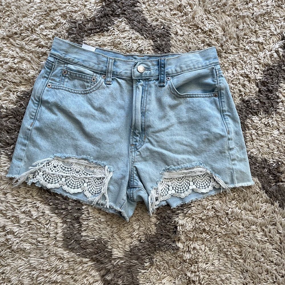 Stylish Denim Women Shorts with Lace Trim